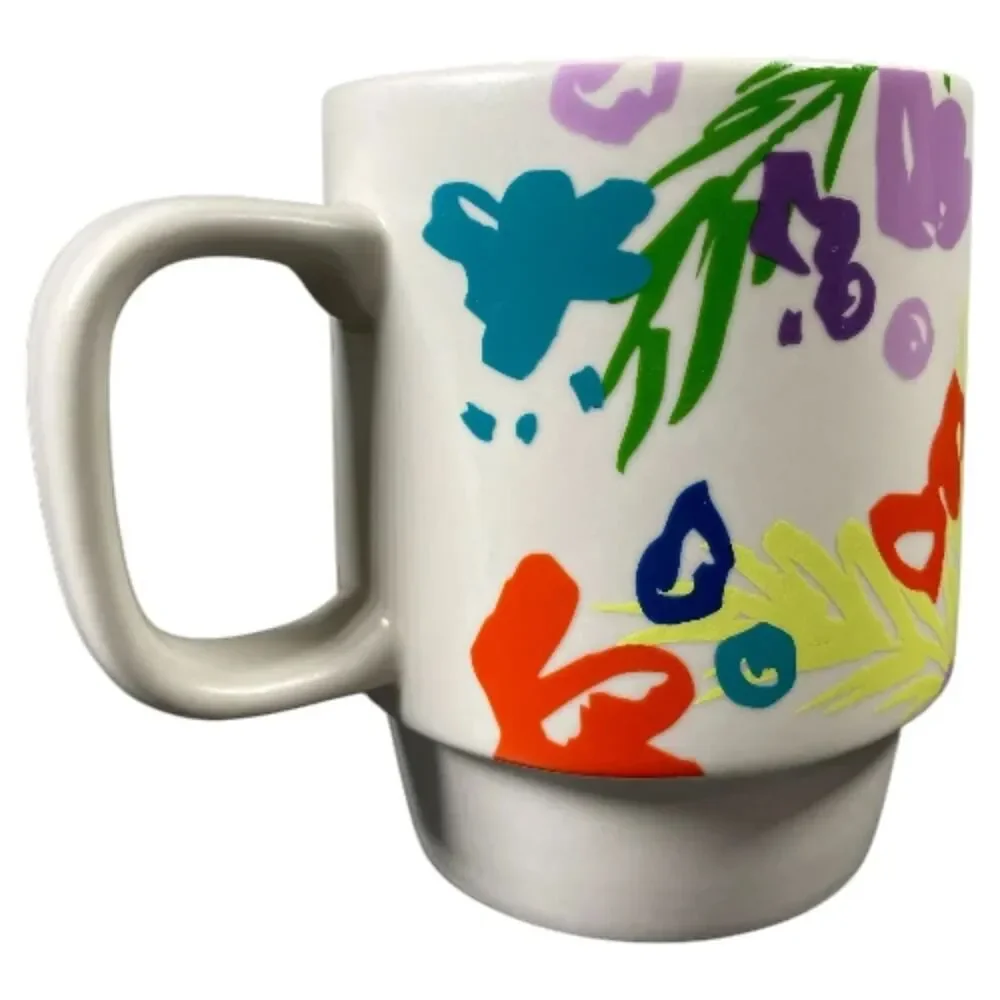 STARBUCKS 2016 Embossed Logo 12 oz. Stackable Mug Abstract Floral Multicolor